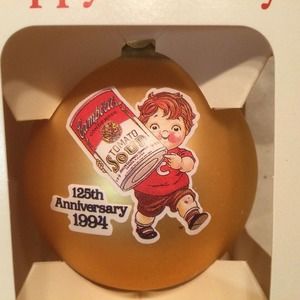 Campbell's Soup Kids 125th Anniversary 1994 Glass Ball Christmas Ornament Gold